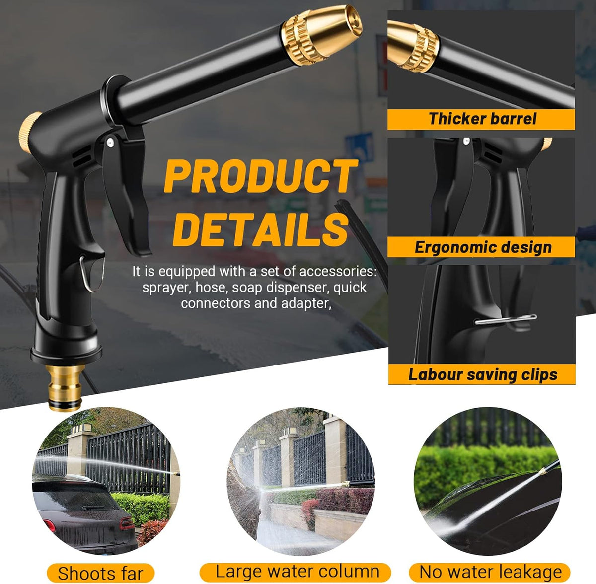 🔥Hot Sales 49% OFF💦High Pressure Garden Hose Nozzle Spray Gun with Brass Adjustable Nozzle