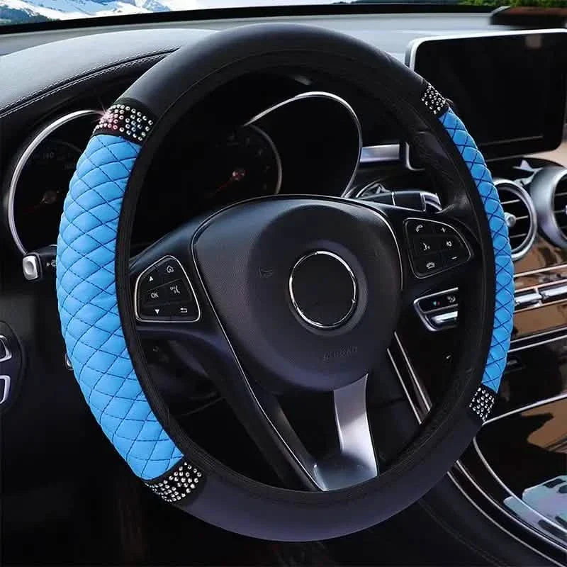 Bling Leather Steering Wheel Cover — Non-Slip, All-Season