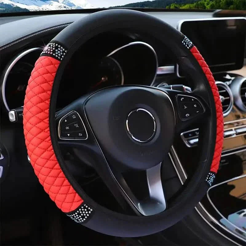 Bling Leather Steering Wheel Cover — Non-Slip, All-Season