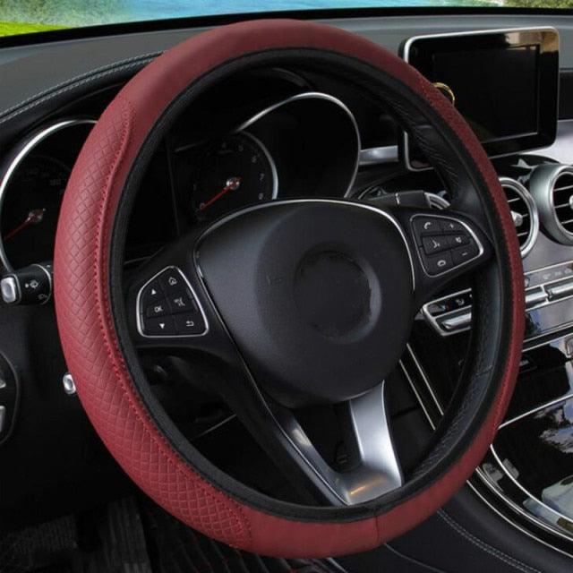 Microfiber Leather Steering Wheel Cover — Embossed, Breathable & Anti-Slip